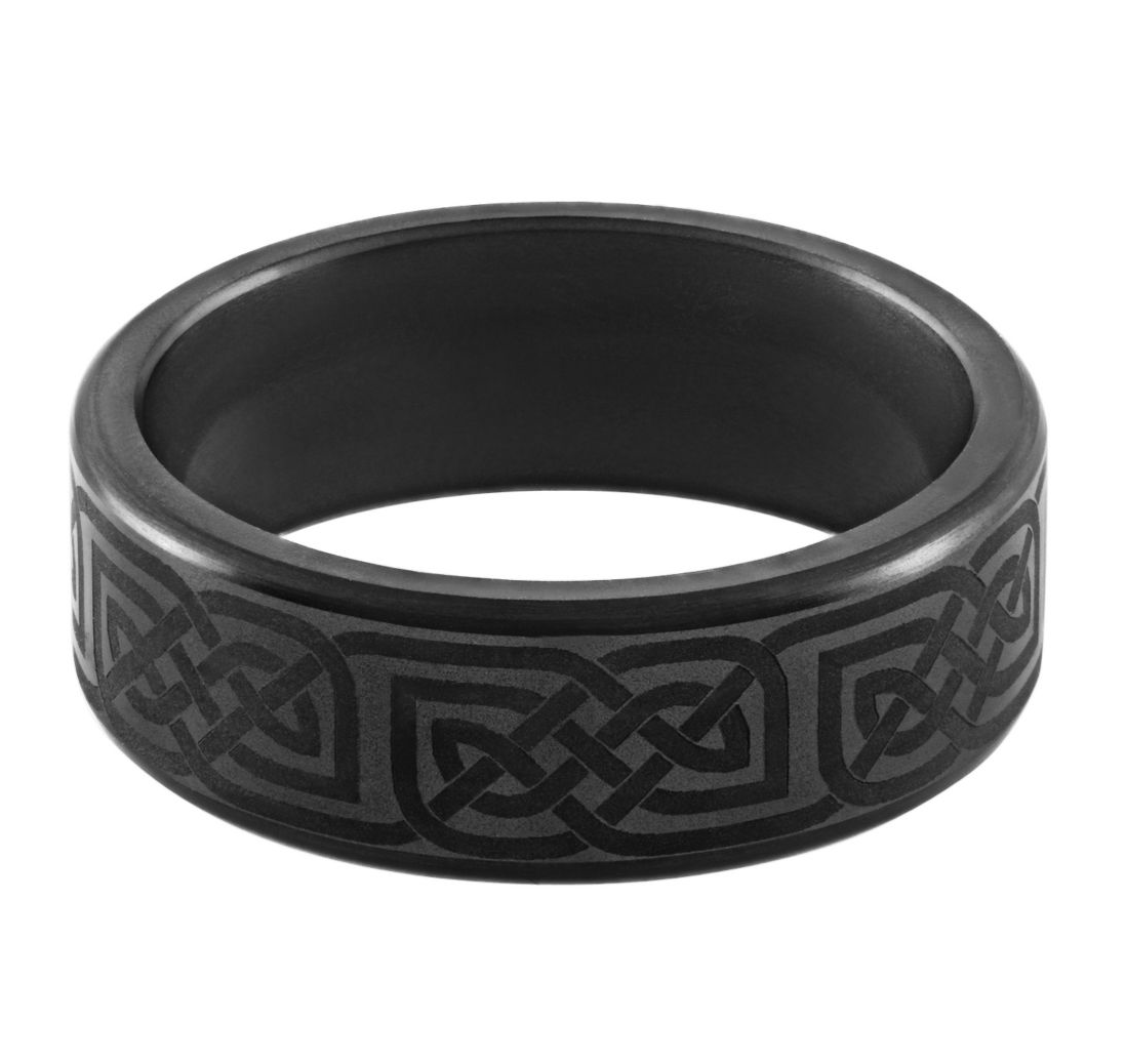 Elysium KRATOS - Solid Black Diamond Ring - Celtic Laser Pattern
