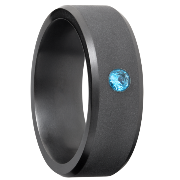 Elysium ARES - Solid Black Diamond Ring - Blue Diamond