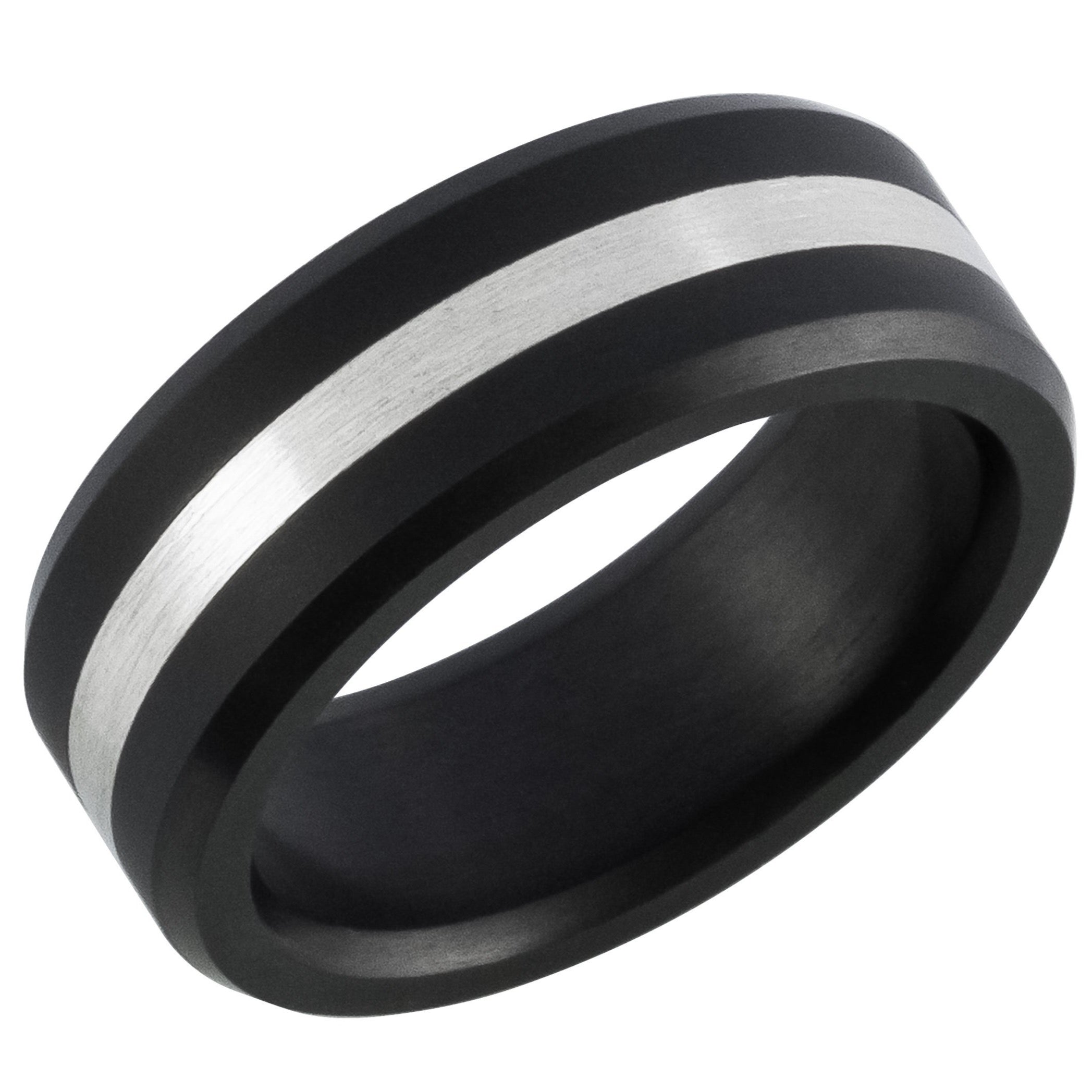 Elysium ARES - Solid Black Diamond Ring - Silver Inlay