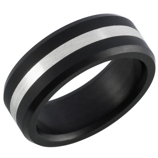 Elysium ARES - Solid Black Diamond Ring - Silver Inlay