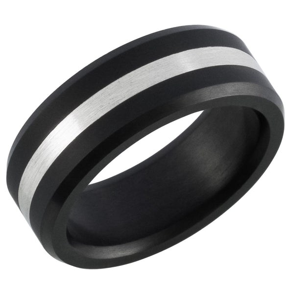 Elysium ARES - Solid Black Diamond Ring - Silver Inlay
