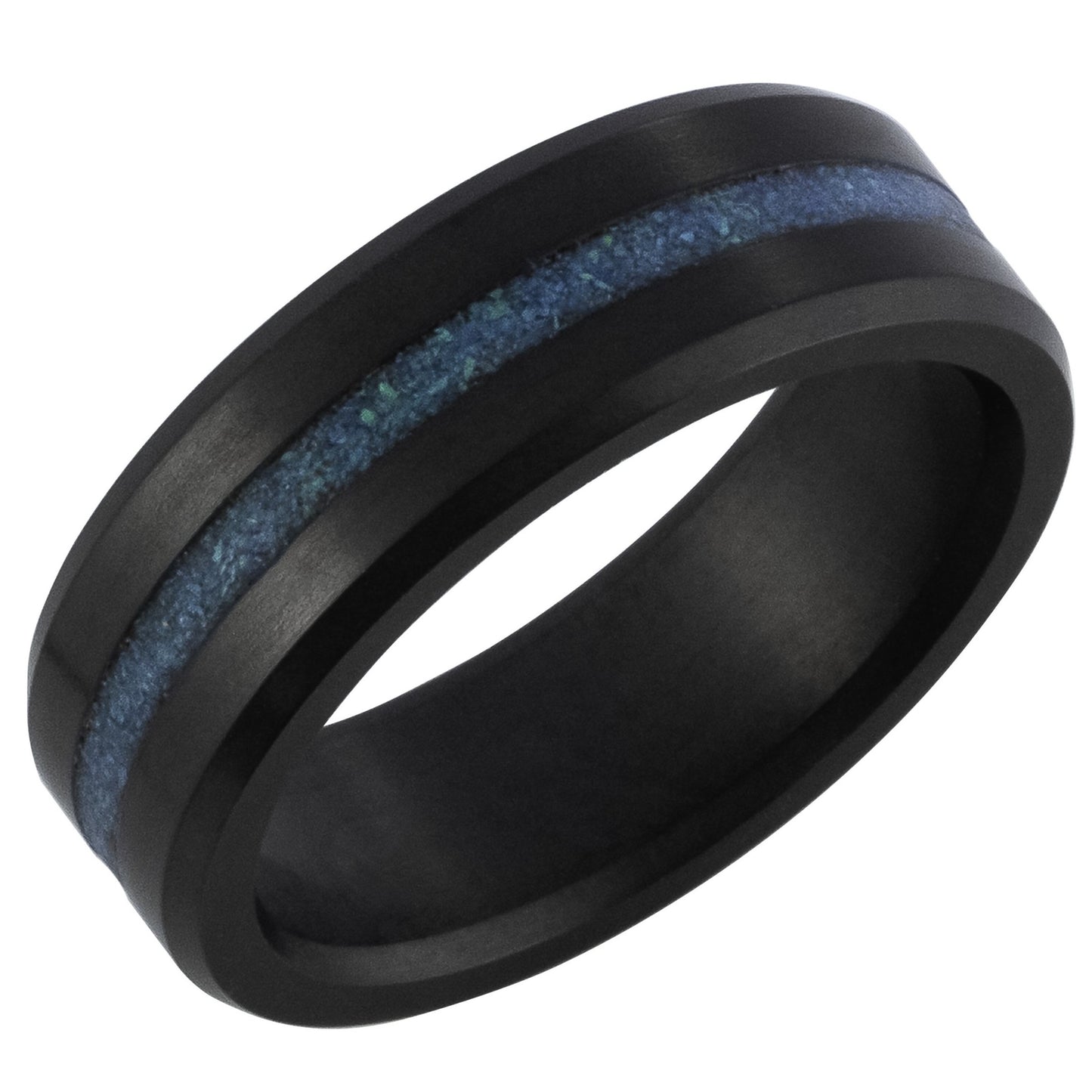 Elysium ARES - Solid Black Diamond Ring - Blue Opal Inlay