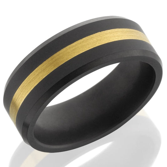 Elysium ARES - Solid Black Diamond Ring - 24K Yellow Gold Inlay