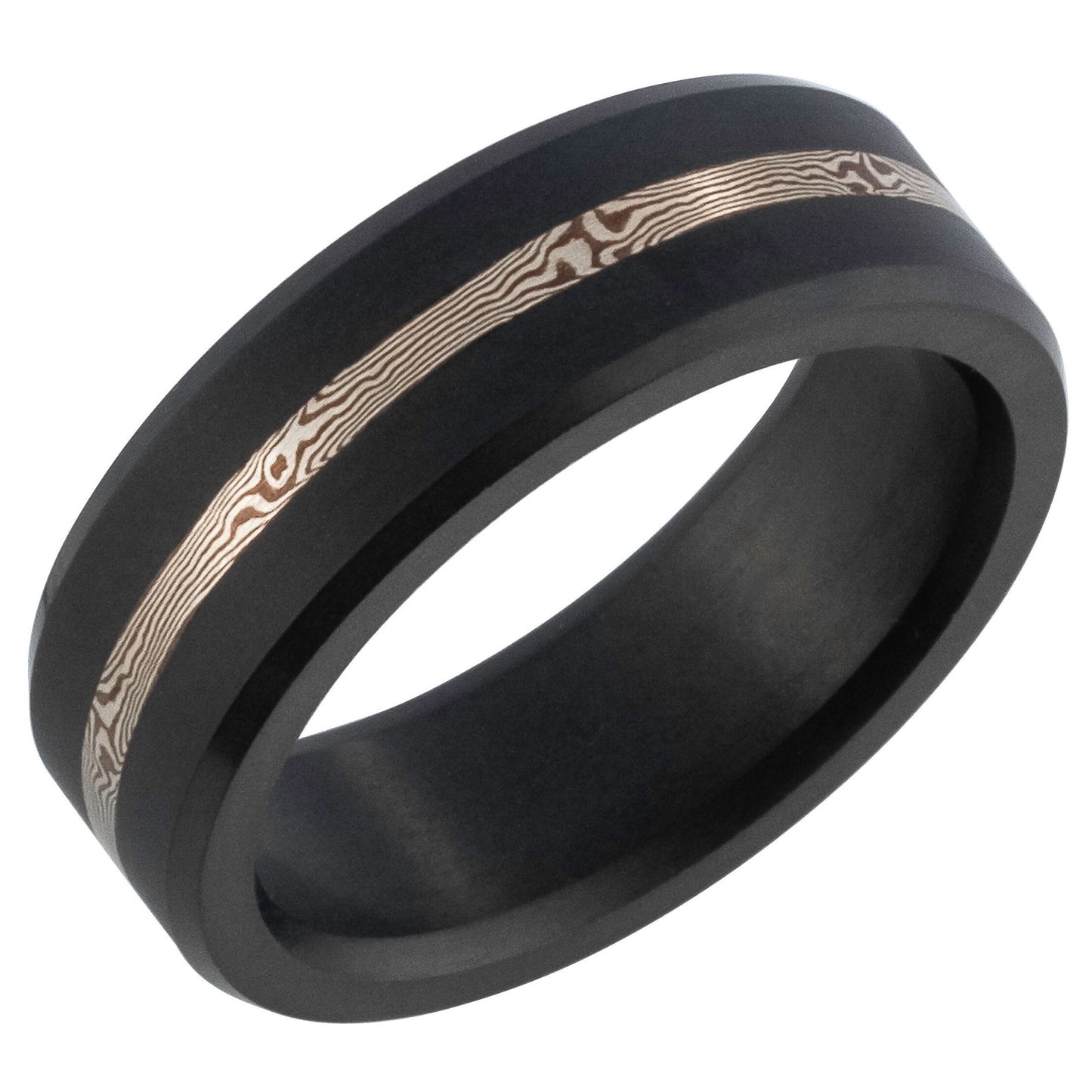 Elysium ARES - Solid Black Diamond Ring - 14K Rose Gold Mokume Inlay