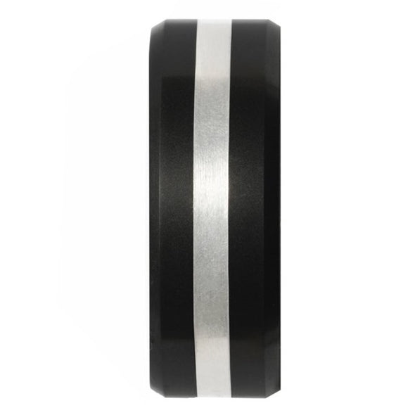Elysium ARES - Solid Black Diamond Ring - Silver Inlay