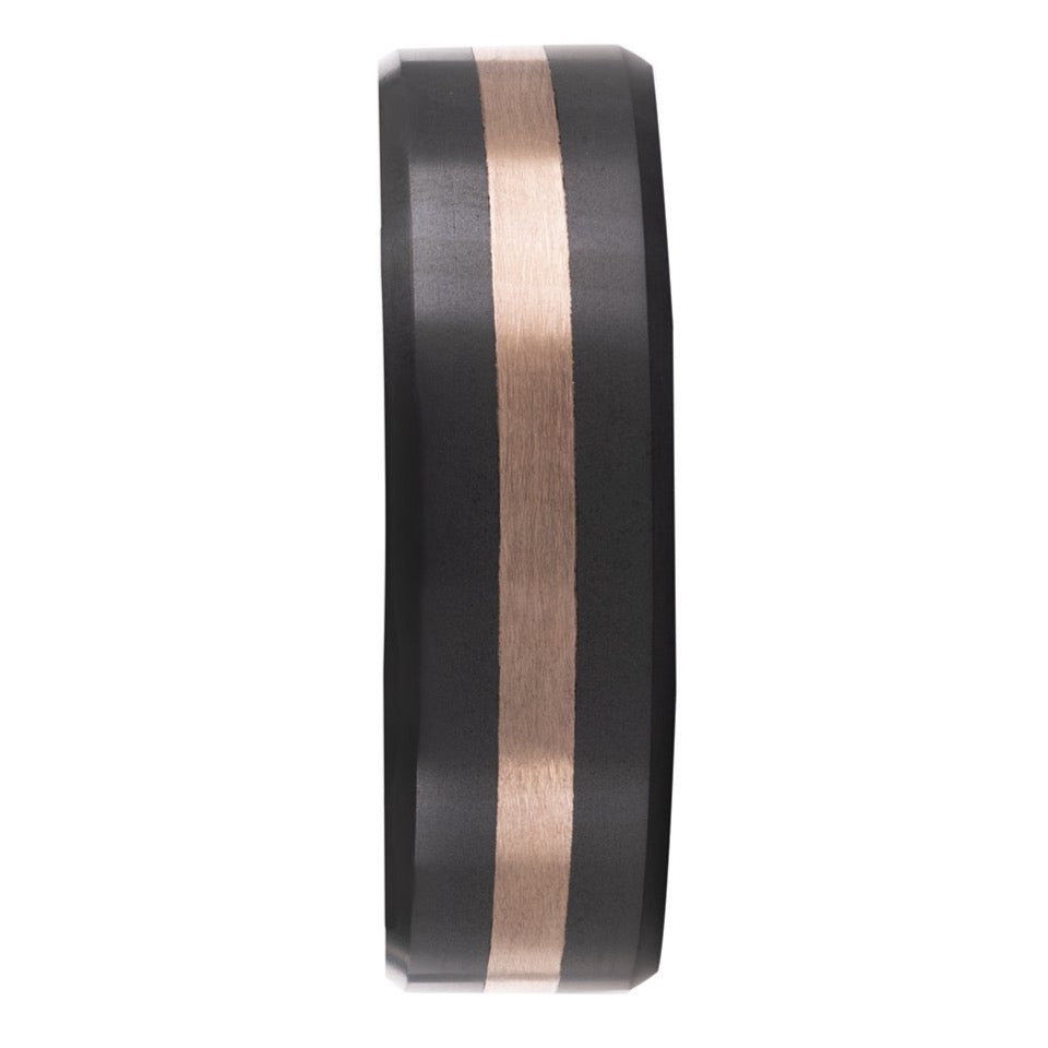 Elysium ARES - Solid Black Diamond Ring - 18K Rose Gold Inlay