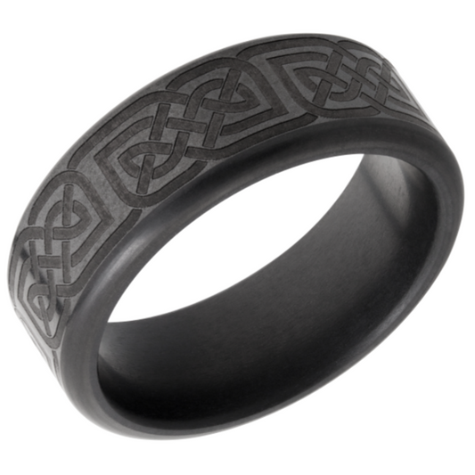Elysium KRATOS - Solid Black Diamond Ring - Celtic Laser Pattern