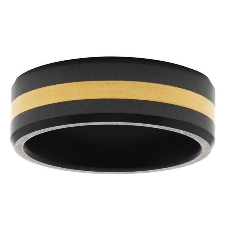 Elysium ARES - Solid Black Diamond Ring - 24K Yellow Gold Inlay